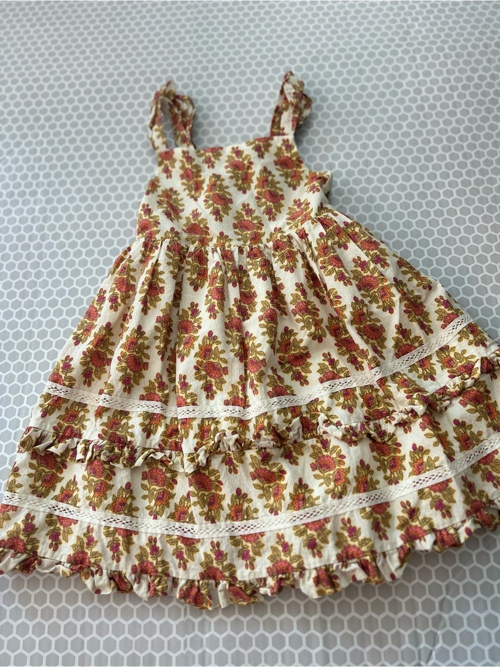 Haute Hippie Girls Cream Floral Sundress with Ruffle Straps Size 5